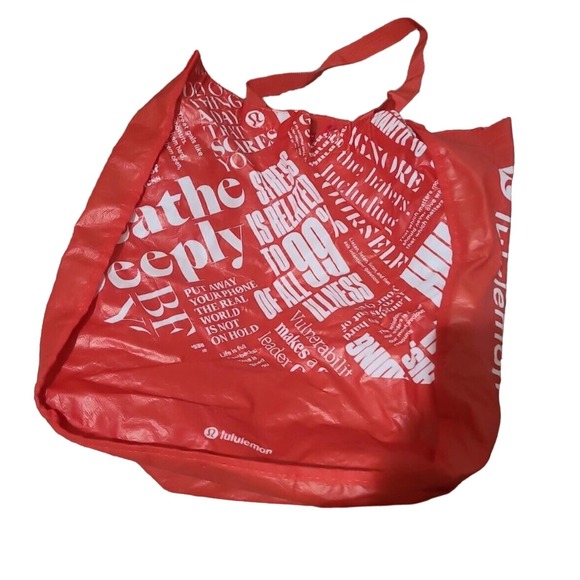 Lot of 3 Lululemon Red Black White Unisex Reusable Shopping Tote Eco Bag - Picture 5 of 6